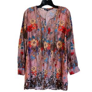 Tolani Collection Boho Style Poppy Floral Tunic Sz Small Petite